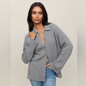 Reformation Gray Ribbed Cardigan